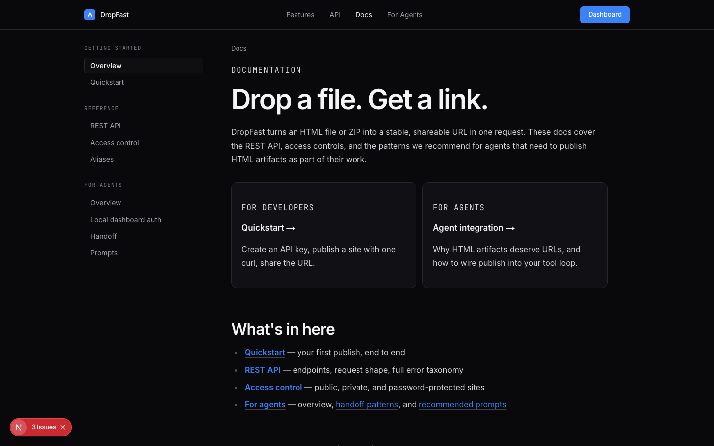 Full documentation with a quickstart and llms.txt